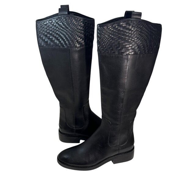 Cole Haan Women's Hampshire Woven-Trim Riding Boots Black Leather size 7 NEW - Picture 4 of 11